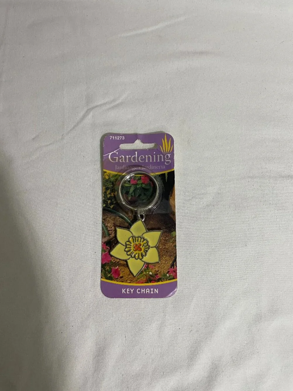 Hillman Yellow Daffodil Flower Metal Key Chain Keyring Gardening Gift NOS USA